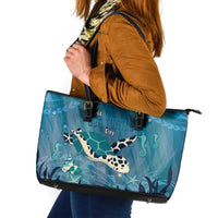World Sea Turtle Day Polynesia Leather Tote Bag Go With The Flow LT14 Cyan - Polynesian Pride