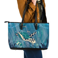 World Sea Turtle Day Polynesia Leather Tote Bag Go With The Flow LT14 - Polynesian Pride