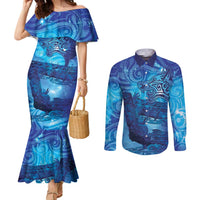Kuri New Zealand Matariki Couples Matching Mermaid Dress and Long Sleeve Button Shirt Aotearoa Dog Waka Maori New Year Galaxy Vibes