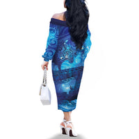 Kuri New Zealand Matariki Family Matching Off The Shoulder Long Sleeve Dress and Hawaiian Shirt Aotearoa Dog Waka Maori New Year Galaxy Vibes