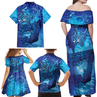 Kuri New Zealand Matariki Family Matching Off Shoulder Maxi Dress and Hawaiian Shirt Aotearoa Dog Waka Maori New Year Galaxy Vibes