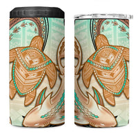 Hawaii 4 in 1 Can Cooler Tumbler Polynesian Shark and Sea Turtle Dreamy Turquoise Artsy
