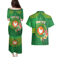 Personalized Manu'a Cession Day Couples Matching Puletasi and Hawaiian Shirt Tropical Flowers With Polynesian Pattern