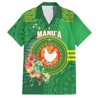Personalized Manu'a Cession Day Family Matching Off Shoulder Short Dress and Hawaiian Shirt Tropical Flowers With Polynesian Pattern LT14 Dad's Shirt - Short Sleeve Green - Polynesian Pride