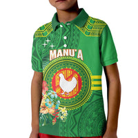 Personalized Manu'a Cession Day Kid Polo Shirt Tropical Flowers With Polynesian Pattern