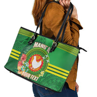 Personalized Manu'a Cession Day Leather Tote Bag Tropical Flowers With Polynesian Pattern LT14 - Polynesian Pride