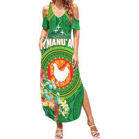 Personalized Manu'a Cession Day Summer Maxi Dress Tropical Flowers With Polynesian Pattern