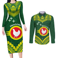 Manu'a Flag Day Couples Matching Long Sleeve Bodycon Dress and Long Sleeve Button Shirt Polynesian Pattern National Color Proud