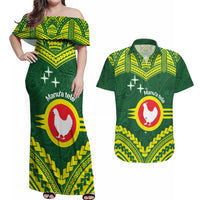 Manu'a Flag Day Couples Matching Off Shoulder Maxi Dress and Hawaiian Shirt Polynesian Pattern National Color Proud LT14 Green - Polynesian Pride