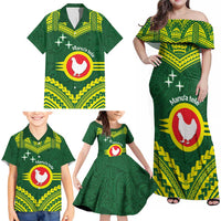 Manu'a Flag Day Family Matching Off Shoulder Maxi Dress and Hawaiian Shirt Polynesian Pattern National Color Proud