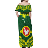 Manu'a Flag Day Family Matching Off Shoulder Maxi Dress and Hawaiian Shirt Polynesian Pattern National Color Proud