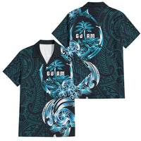 Asut Guam Chamorro Family Matching Mermaid Dress and Hawaiian Shirt Guahan Seal Tattoo LT14 Dad's Shirt - Short Sleeve Blue - Polynesian Pride