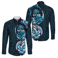 Asut Guam Chamorro Family Matching Summer Maxi Dress and Hawaiian Shirt Guahan Seal Tattoo LT14 Dad's Shirt - Long Sleeve Blue - Polynesian Pride