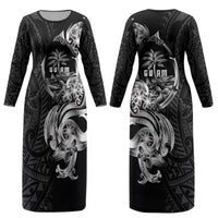 Attelong Guam Chamorro Couples Matching Long Sleeve Bodycon Dress and Hawaiian Shirt Guahan Seal Tattoo LT14 - Polynesian Pride