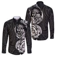 Attelong Guam Chamorro Family Matching Off The Shoulder Long Sleeve Dress and Hawaiian Shirt Guahan Seal Tattoo LT14 Dad's Shirt - Long Sleeve Black - Polynesian Pride