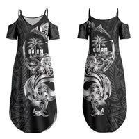 Attelong Guam Chamorro Family Matching Summer Maxi Dress and Hawaiian Shirt Guahan Seal Tattoo LT14 Mom's Dress Black - Polynesian Pride