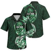 Betde Guam Chamorro Family Matching Off The Shoulder Long Sleeve Dress and Hawaiian Shirt Guahan Seal Tattoo LT14 Son's Shirt Green - Polynesian Pride