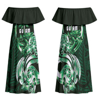 Betde Guam Chamorro Family Matching Off Shoulder Maxi Dress and Hawaiian Shirt Guahan Seal Tattoo LT14 Mom's Dress Green - Polynesian Pride