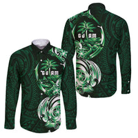 Betde Guam Chamorro Family Matching Off Shoulder Short Dress and Hawaiian Shirt Guahan Seal Tattoo LT14 Dad's Shirt - Long Sleeve Green - Polynesian Pride