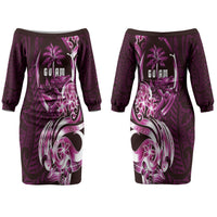 Kulot Di Rosa Guam Chamorro Couples Matching Off The Shoulder Long Sleeve Dress and Hawaiian Shirt Guahan Seal Tattoo LT14 - Polynesian Pride
