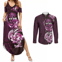 Kulot Di Rosa Guam Chamorro Couples Matching Summer Maxi Dress and Long Sleeve Button Shirt Guahan Seal Tattoo LT14 Pink - Polynesian Pride
