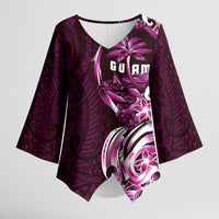 Kulot Di Rosa Guam Chamorro Kimono Sleeve Blouse Guahan Seal Tattoo LT14 Female Pink - Polynesian Pride