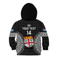 Custom Fiji Rugby Kid Hoodie 2023 Fijian Tapa Pattern World Cup Black LT14 - Polynesian Pride