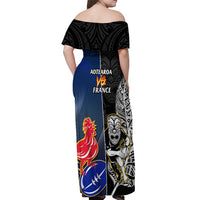 New Zealand And France Rugby Off Shoulder Maxi Dress All Black With Les Bleus Together 2023 World Cup LT14 - Polynesian Pride