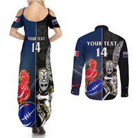 Custom New Zealand And France Rugby Couples Matching Summer Maxi Dress and Long Sleeve Button Shirts All Black With Les Bleus Together 2023 World Cup LT14 - Polynesian Pride