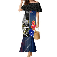Custom New Zealand And France Rugby Mermaid Dress All Black With Les Bleus Together 2023 World Cup LT14 Women Black - Polynesian Pride