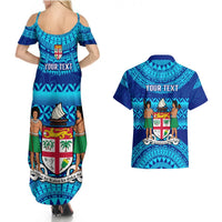 Personalised Fiji Couples Matching Summer Maxi Dress and Hawaiian Shirt Unique Fijian Tapa Pattern With Coat Of Arms LT14 - Polynesian Pride