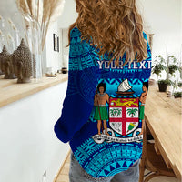 Personalised Fiji Women Casual Shirt Unique Fijian Tapa Pattern With Coat Of Arms LT14 - Polynesian Pride