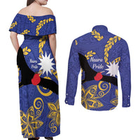 Nauru Angam Day Couples Matching Off Shoulder Maxi Dress and Long Sleeve Button Shirt Naoero Frigate Bird Polynesian Pattern LT14 - Polynesian Pride