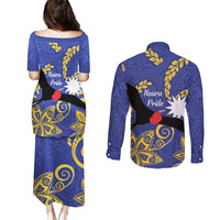 Nauru Angam Day Couples Matching Puletasi and Long Sleeve Button Shirt Naoero Frigate Bird Polynesian Pattern LT14 - Polynesian Pride