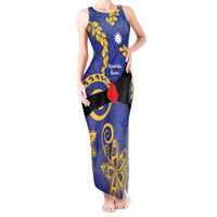 Nauru Angam Day Tank Maxi Dress Naoero Frigate Bird Polynesian Pattern LT14 Women Blue - Polynesian Pride