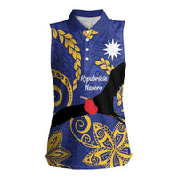 Nauru Angam Day Women Sleeveless Polo Shirt Naoero Frigate Bird Polynesian Pattern LT14 Female Blue - Polynesian Pride