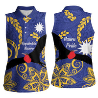 Nauru Angam Day Women Sleeveless Polo Shirt Naoero Frigate Bird Polynesian Pattern LT14 - Polynesian Pride