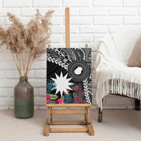 Black Nauru Canvas Wall Art Naoero Map With Polynesian Tropical Flowers
