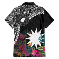Black Nauru Family Matching Off Shoulder Maxi Dress and Hawaiian Shirt Naoero Map With Polynesian Tropical Flowers LT14 - Polynesian Pride