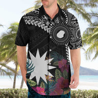 Black Nauru Hawaiian Shirt Naoero Map With Polynesian Tropical Flowers LT14 - Polynesian Pride