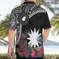 Black Nauru Hawaiian Shirt Naoero Map With Polynesian Tropical Flowers LT14 - Polynesian Pride