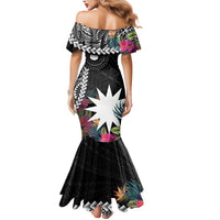 Black Nauru Mermaid Dress Naoero Map With Polynesian Tropical Flowers LT14 - Polynesian Pride