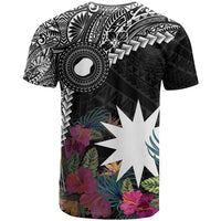 Black Nauru T Shirt Naoero Map With Polynesian Tropical Flowers LT14 - Polynesian Pride
