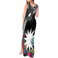 Black Nauru Tank Maxi Dress Naoero Map With Polynesian Tropical Flowers LT14 - Polynesian Pride