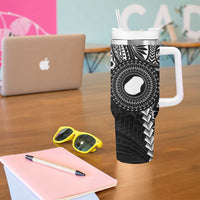 Black Nauru Tumbler With Handle Naoero Map With Polynesian Tropical Flowers