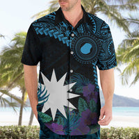 Blue Nauru Hawaiian Shirt Naoero Map With Polynesian Tropical Flowers LT14 - Polynesian Pride
