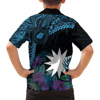 Blue Nauru Hawaiian Shirt Naoero Map With Polynesian Tropical Flowers LT14 - Polynesian Pride