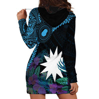 Blue Nauru Hoodie Dress Naoero Map With Polynesian Tropical Flowers LT14 - Polynesian Pride
