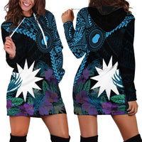Blue Nauru Hoodie Dress Naoero Map With Polynesian Tropical Flowers LT14 - Polynesian Pride