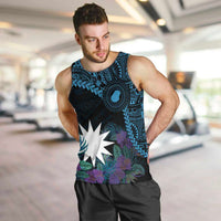 Blue Nauru Men Tank Top Naoero Map With Polynesian Tropical Flowers LT14 Blue - Polynesian Pride